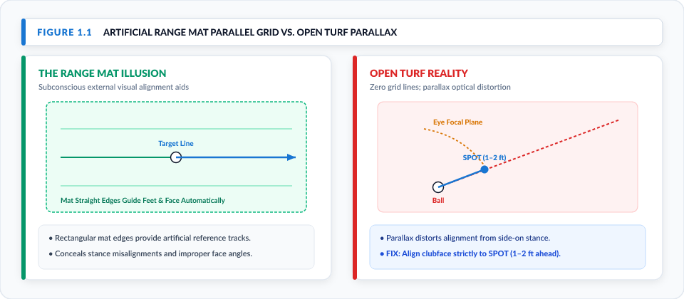 Figure 1.1: Artificial Range Mat Grid vs. Open Turf Parallax